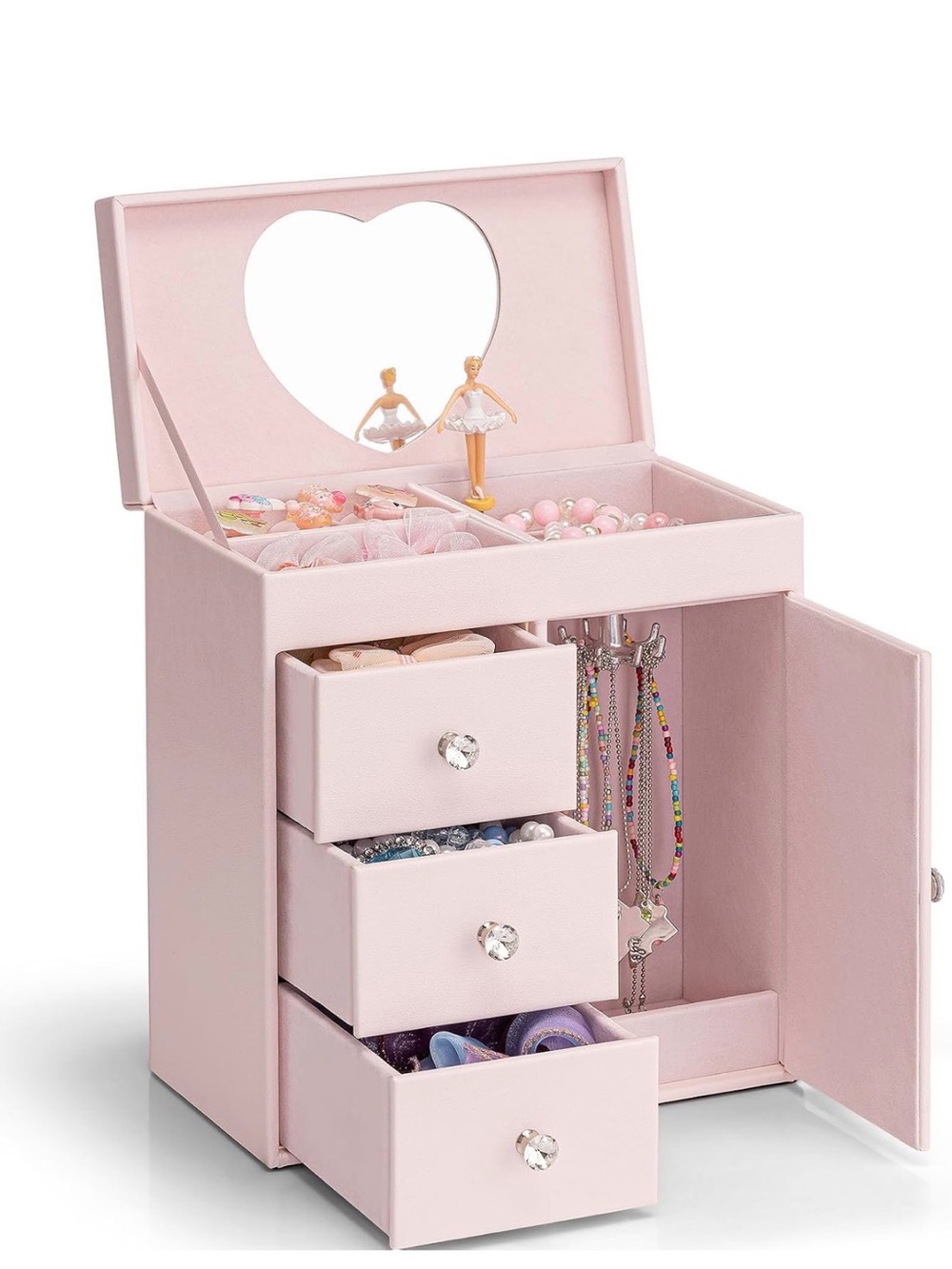 New Open Box Adorable VLANDO 4 Layer Musical Jewelry Box, 3 Drawers Storage Pink